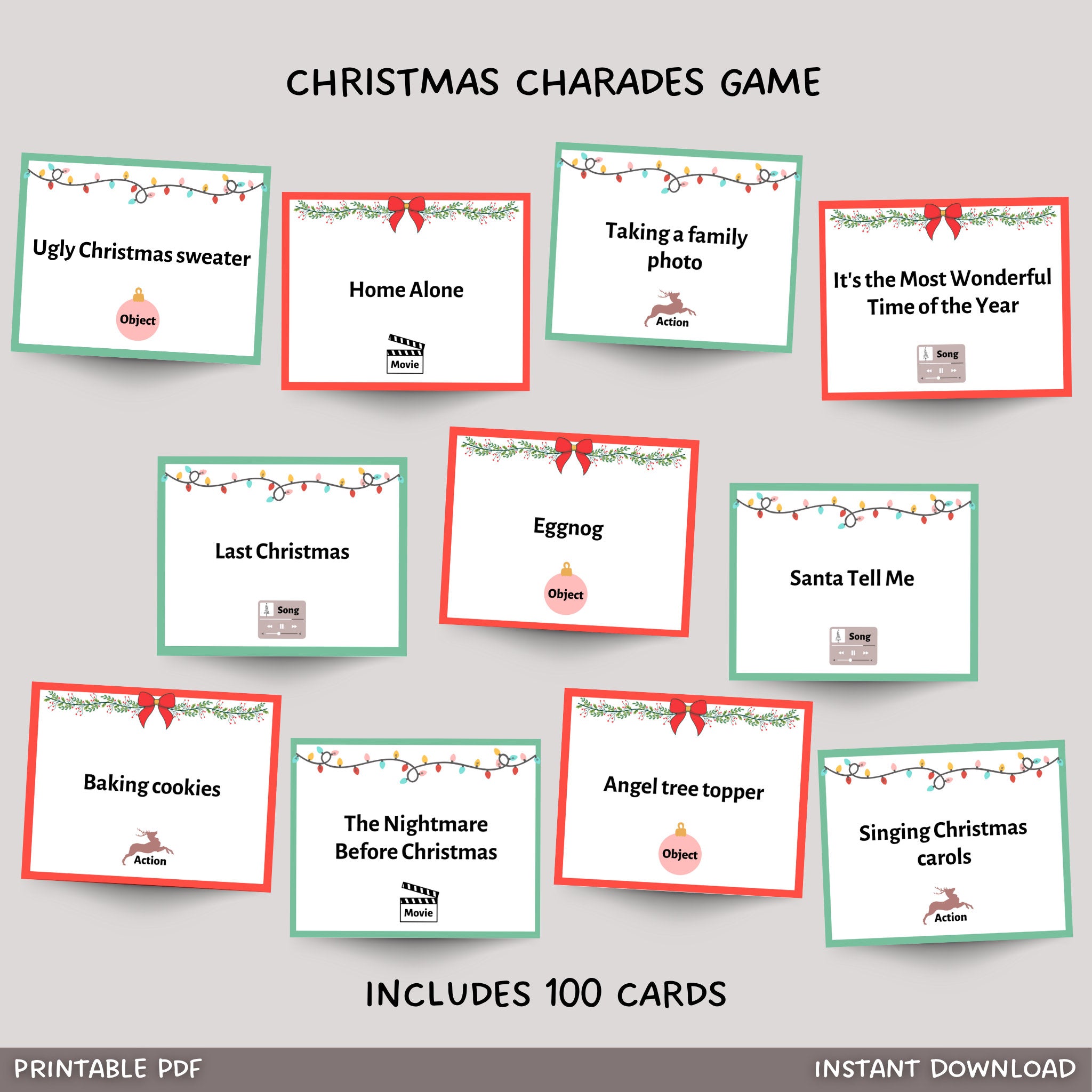 Christmas Charades Game Printable, Holiday Party Activity for Adults ...