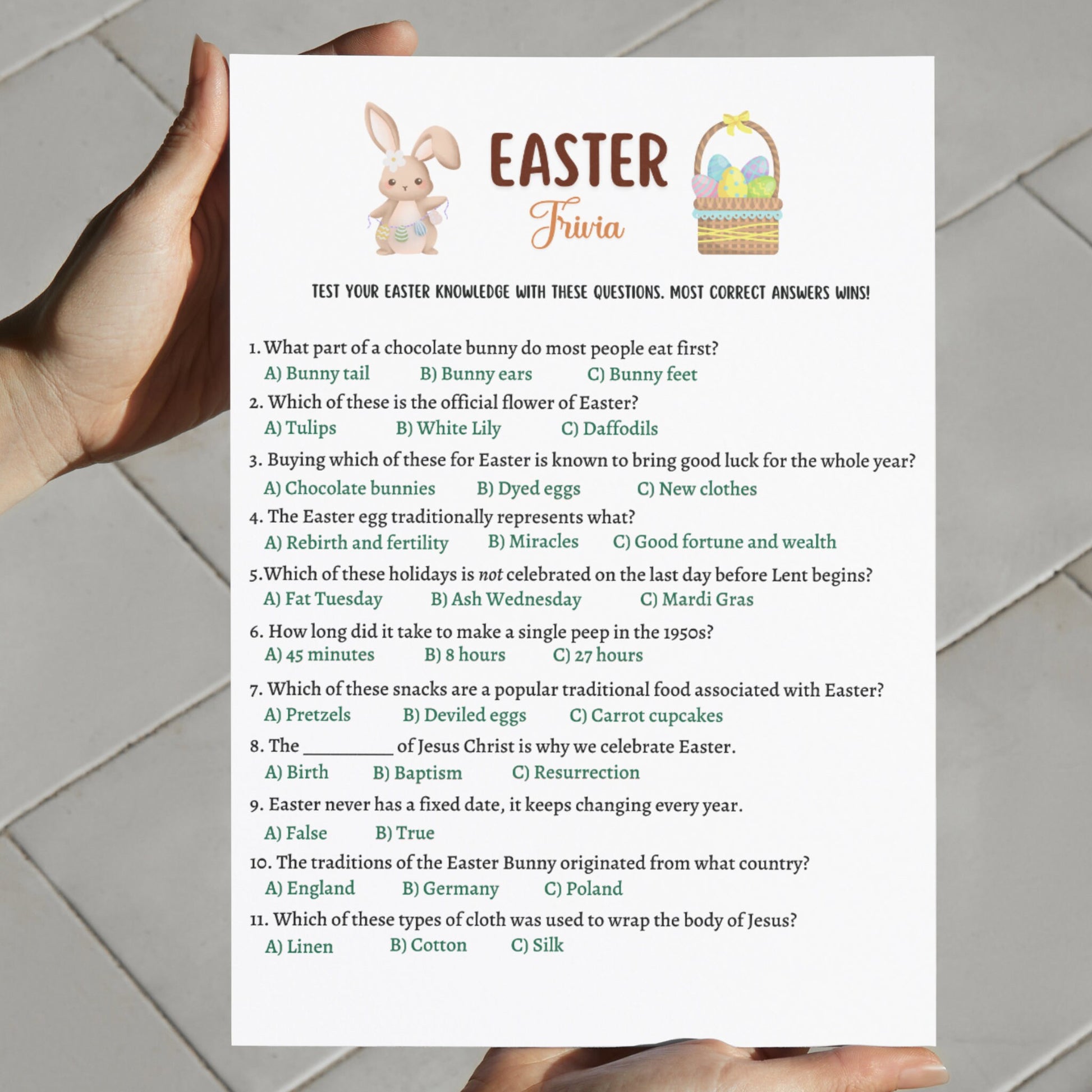 Easter Trivia Party Game Printable, Easter Games, Easter Activity for Kids and Adults, Fun Easter Dinner Game, Family Game, Classroom Game