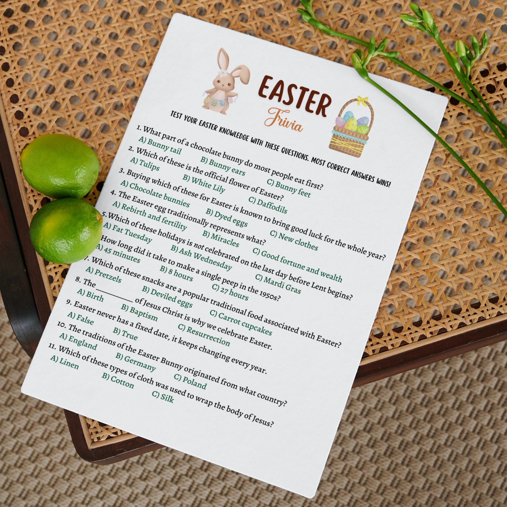 Easter Trivia Party Game Printable, Easter Games, Easter Activity for Kids and Adults, Fun Easter Dinner Game, Family Game, Classroom Game