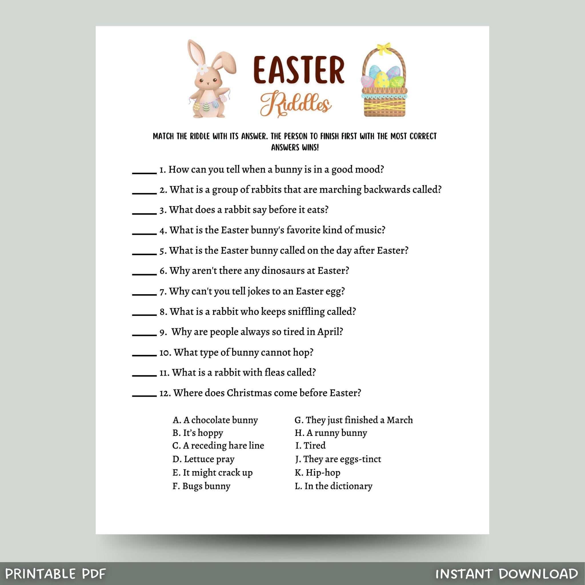 Easter Riddles Difficult Easter Riddle Me This Game Printable, Party Activity for Kids & Adults ...