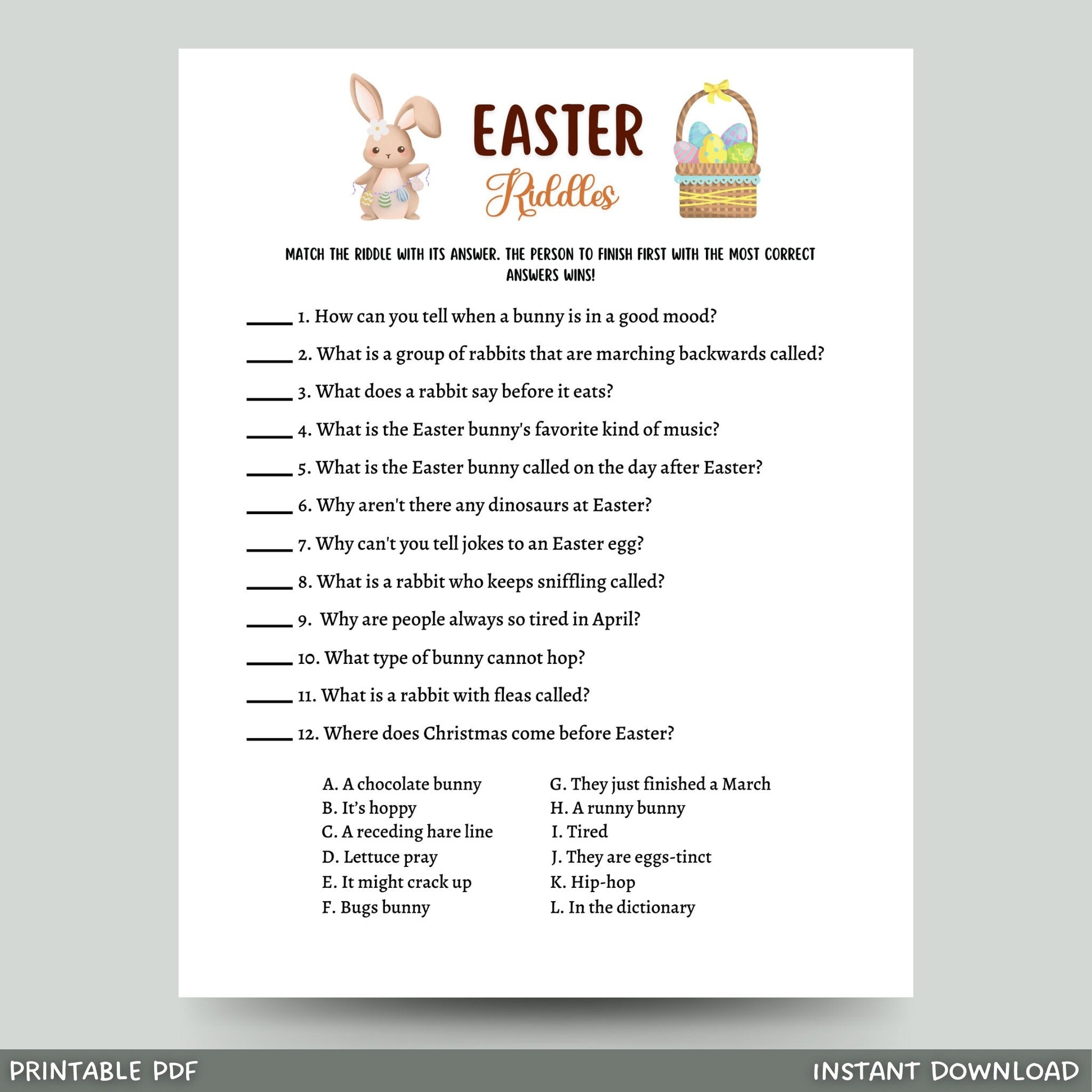 Easter Riddle Me This Game Printable, Easter Party Game, Easter Activity Kids, Trivia Quiz Adults, Dinner Game, Family Game, Classroom Game