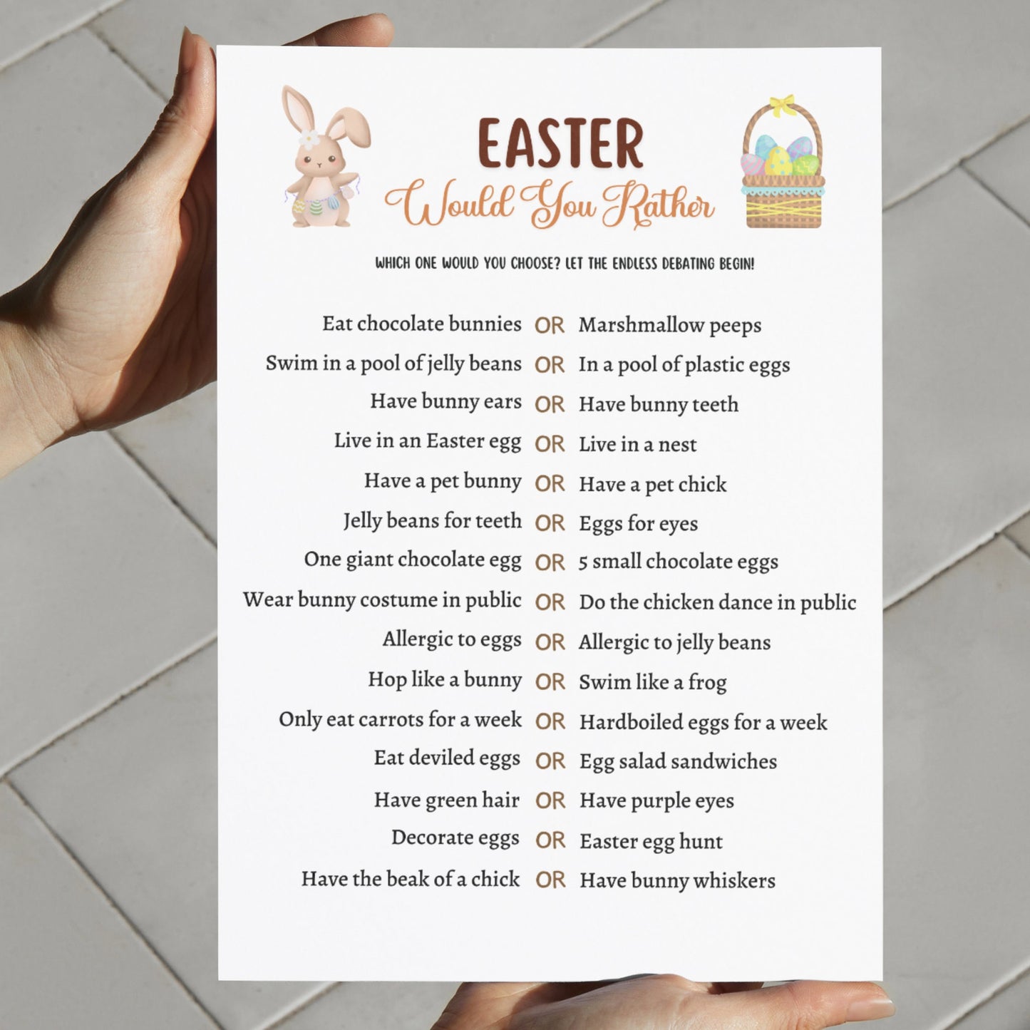 Easter Would You Rather Game Printable, This or That Easter Party Game, Kids Easter Activity, Fun Easter Dinner Game Adults, Easter Sunday