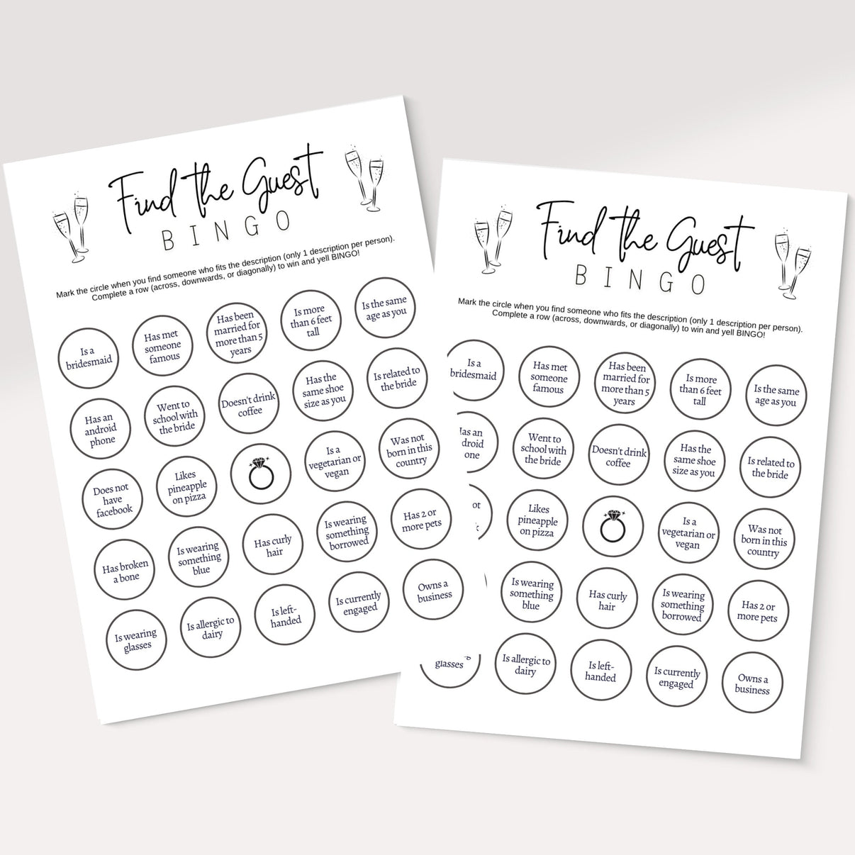 Find the Guest Bingo Game Printable Bridal Shower/ Wedding Party Idea