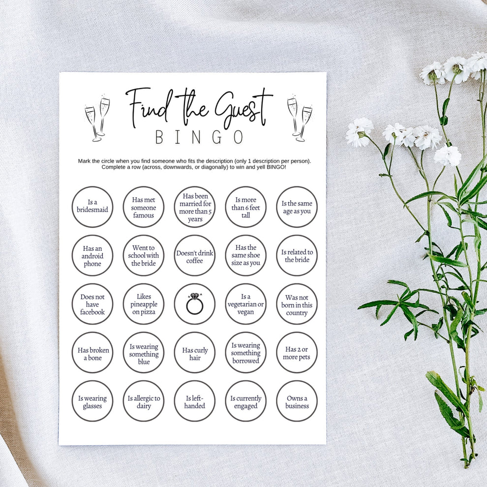 Find the Guest Bingo Game Printable Bridal Shower/ Wedding Party Idea ...