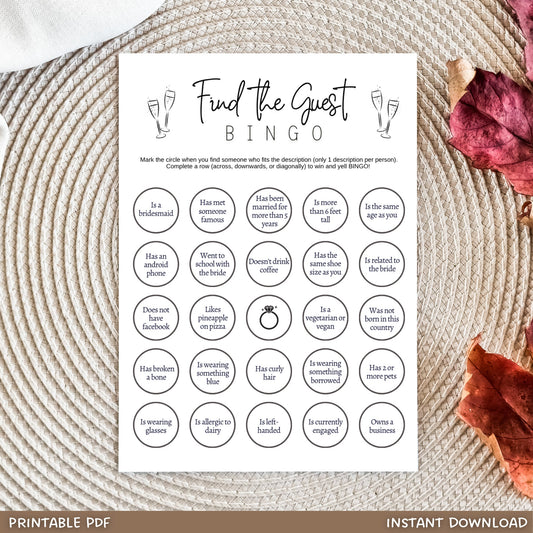 This Find the Guest Bingo game is printable & an instant download! It is the perfect icebreaker for friends & family attending the bridal shower, hen party or bachelorette party & a great way for guests to know each other! Just download, print & use!