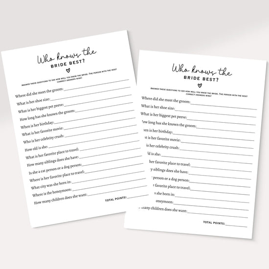 Who Knows The Bride Best Game Printable Bridal Shower Party Idea ...