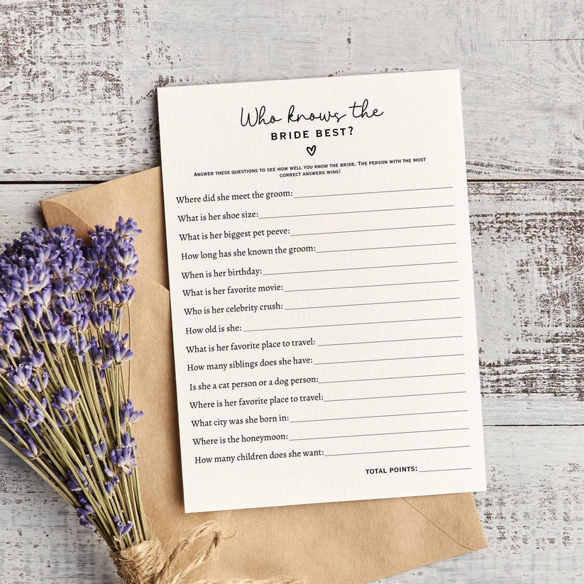 Who Knows The Bride Best Game Printable Bridal Shower Party Idea ...