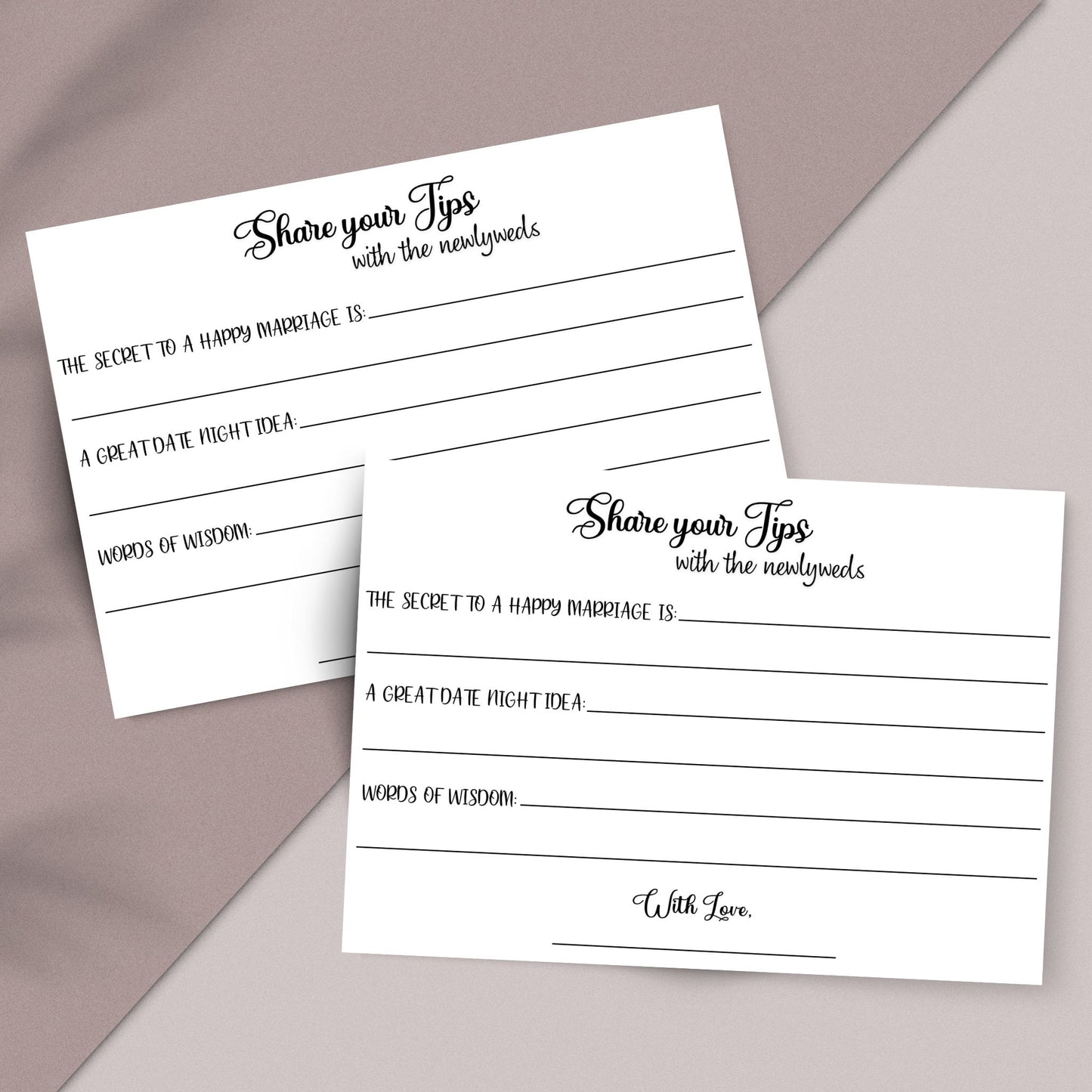 Wedding Advice And Wishes Card Printable, Minimalist Bridal Shower Party Game, Bride & Groom Wedding Shower, Couple Well Wishes Tip Jar Idea