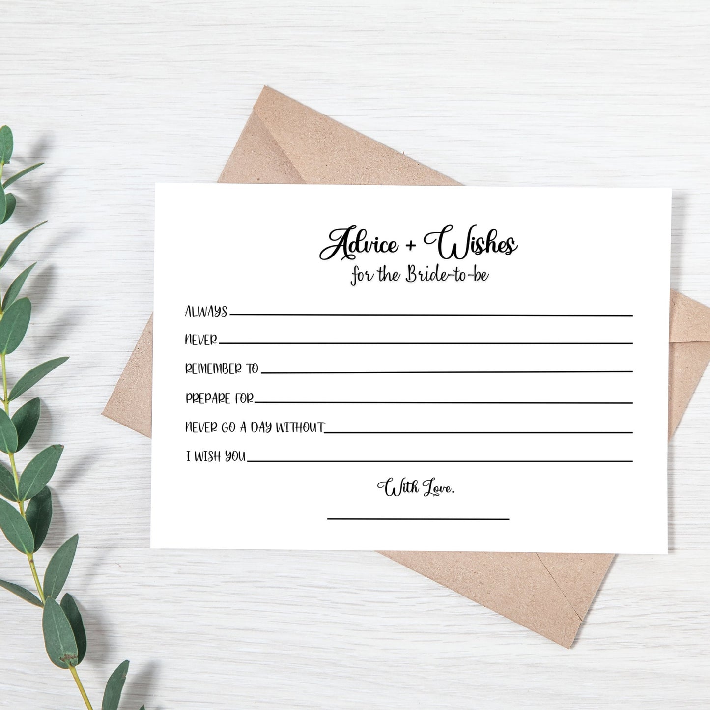 Bridal Shower Advice and Wishes Card Printable, Favorite Memory With the Bride, Minimalist Wedding Shower Party Games, Wedding Advice Card