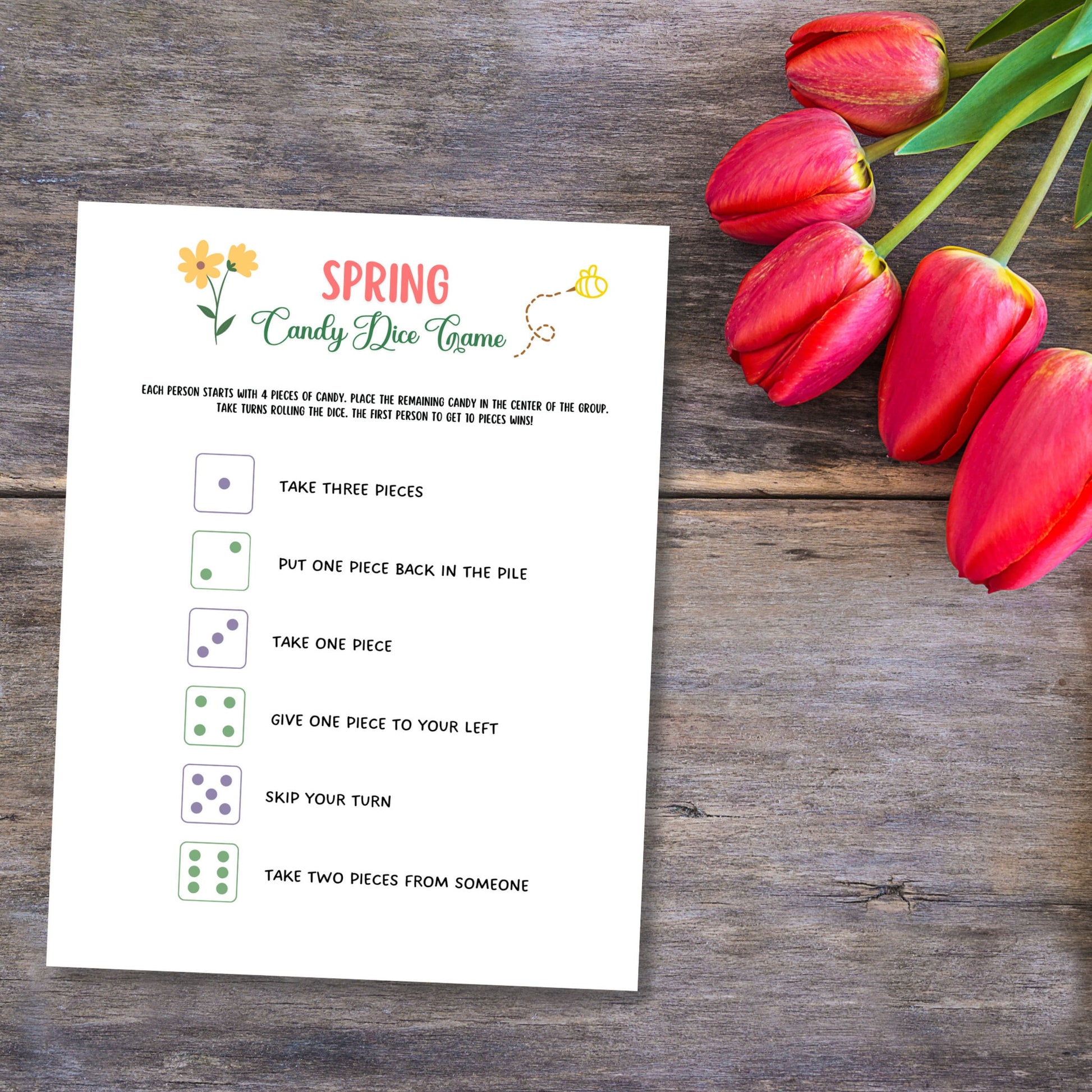Spring Candy Dice Game Printable, Spring Activity Adults & Kids, Springtime Party Game, Family Group Game, Classroom Game, School Activities