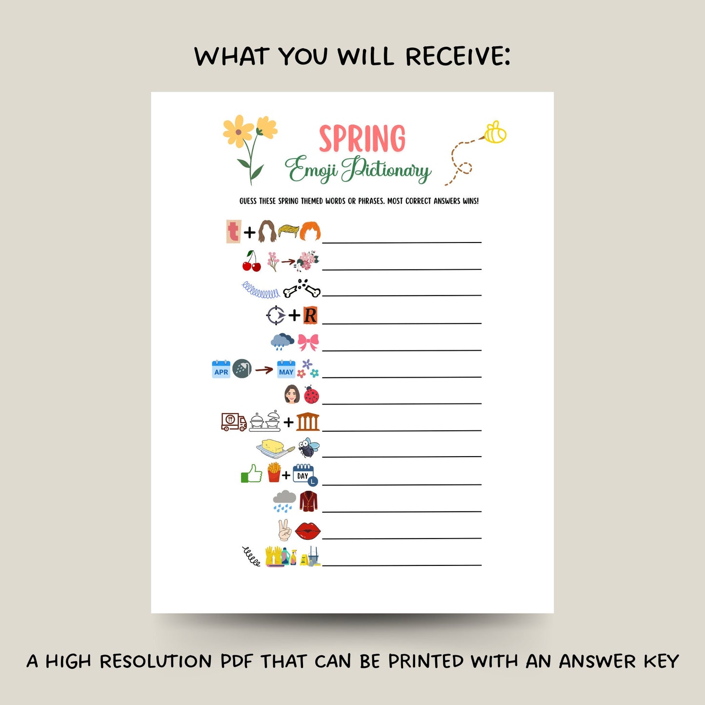 Spring Emoji Pictionary Game Printable, Spring Activities for Kids & Adults, Fun Springtime Party Games, Classroom Games, Family Games