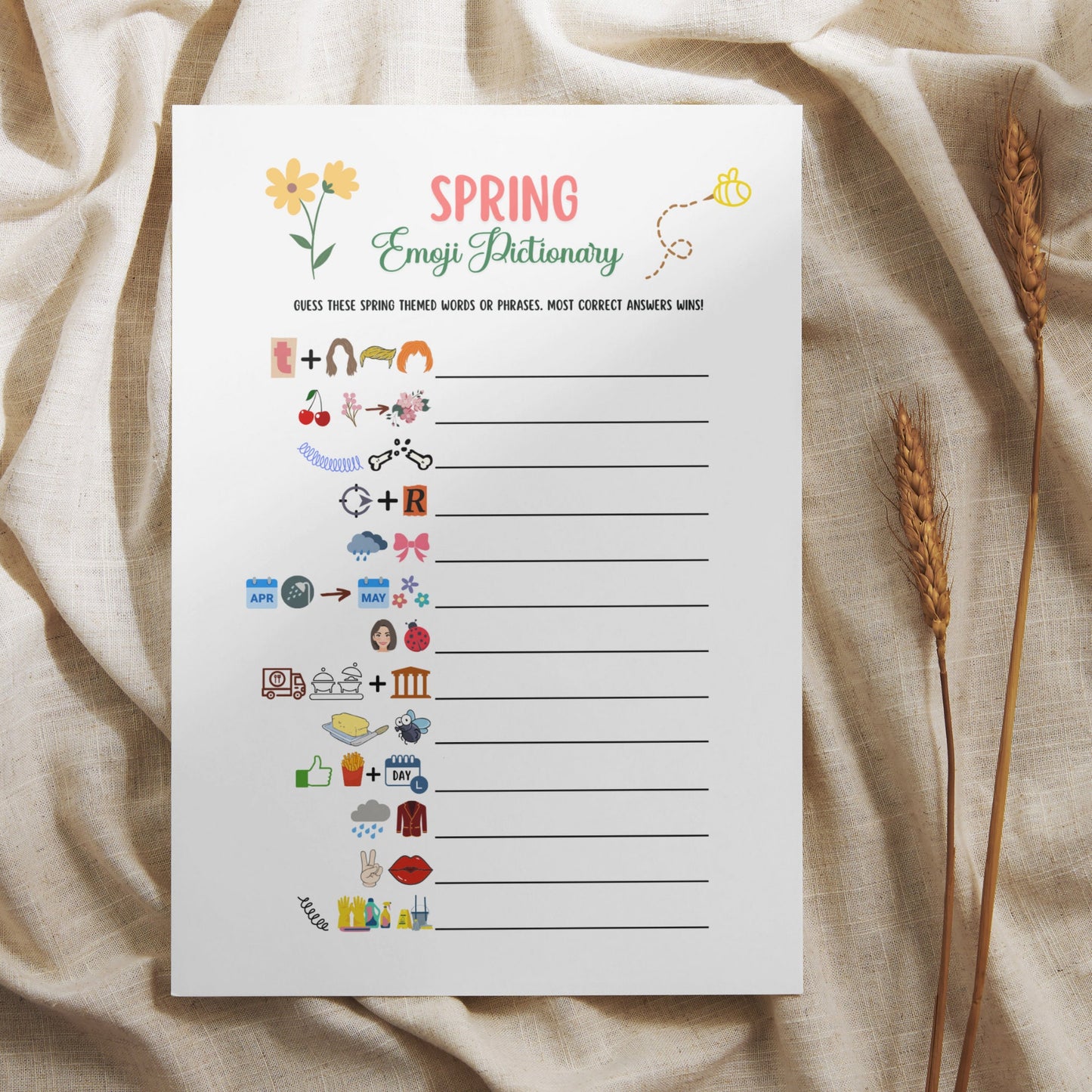 Spring Emoji Pictionary Game Printable, Spring Activities for Kids & Adults, Fun Springtime Party Games, Classroom Games, Family Games
