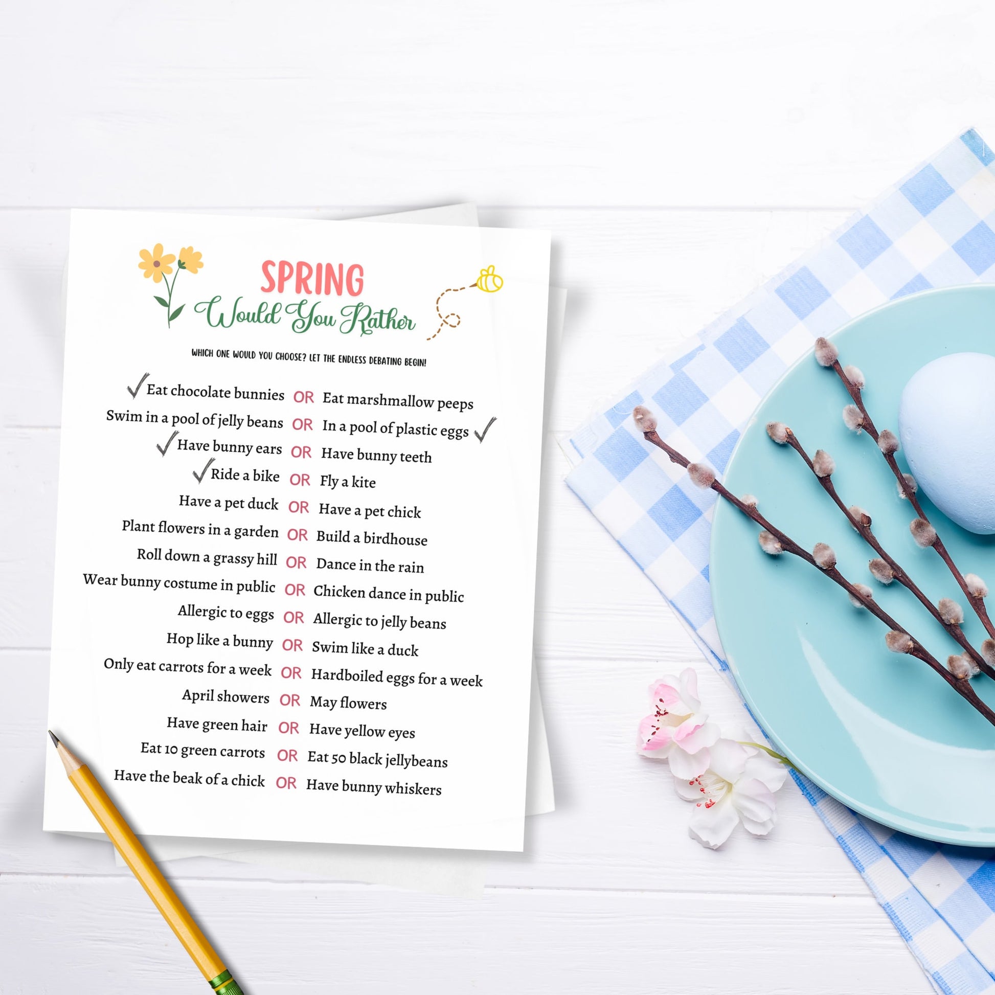 Spring Would You Rather Game Printable, Spring Activity Adults & Kids, Springtime Scattergories Party Game, Family Group Classroom Game