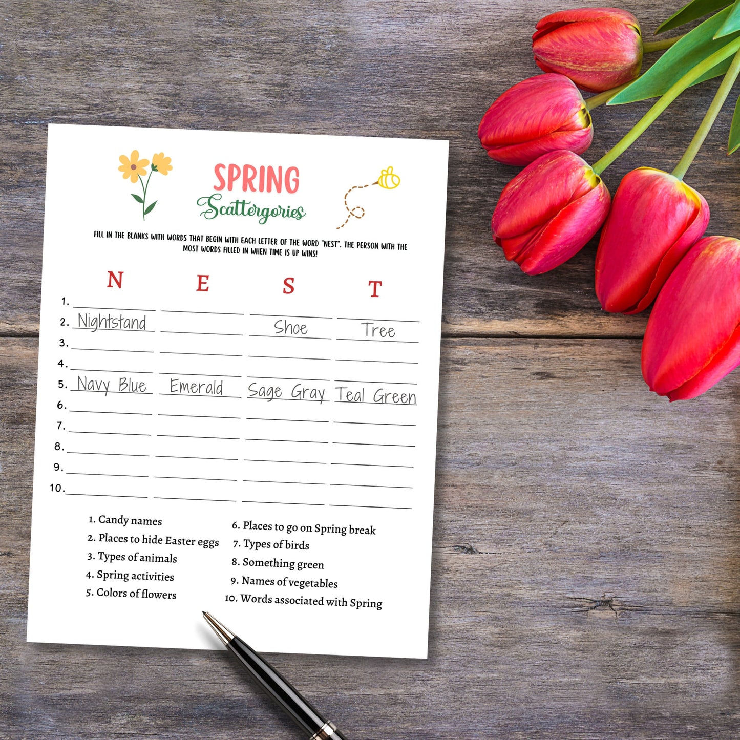 Spring Would You Rather Game Printable, Spring Activity Adults & Kids, Springtime Scattergories Party Game, Family Group Classroom Game