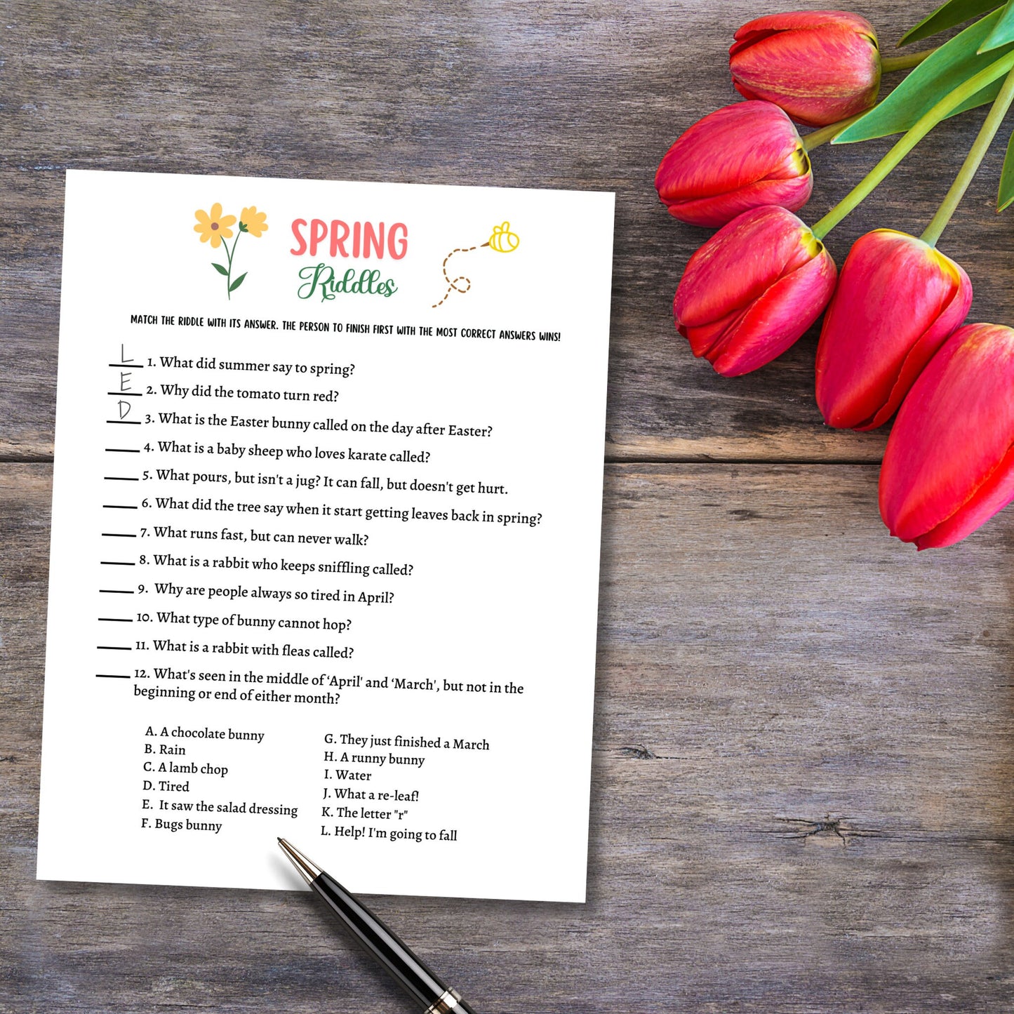 Spring Riddles Game Printable, Spring Activity Adults and Kids, Springtime Fact or Fiction Party Game, Fun Family Group Game, Classroom Game