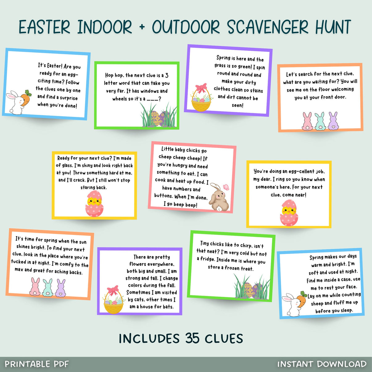 Easter Scavenger Hunt Printable, Indoor Outdoor Egg Hunt Clues ...