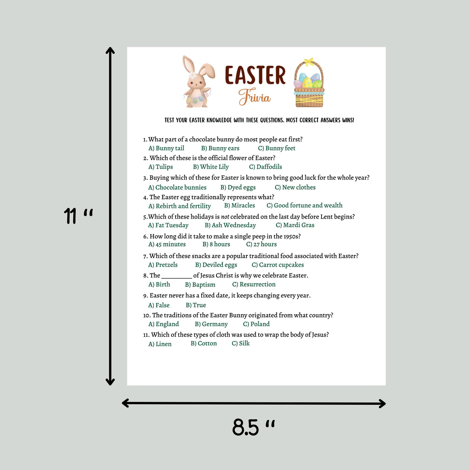 Easter Trivia Party Game Printable, Easter Games, Easter Activity for Kids and Adults, Fun Easter Dinner Game, Family Game, Classroom Game
