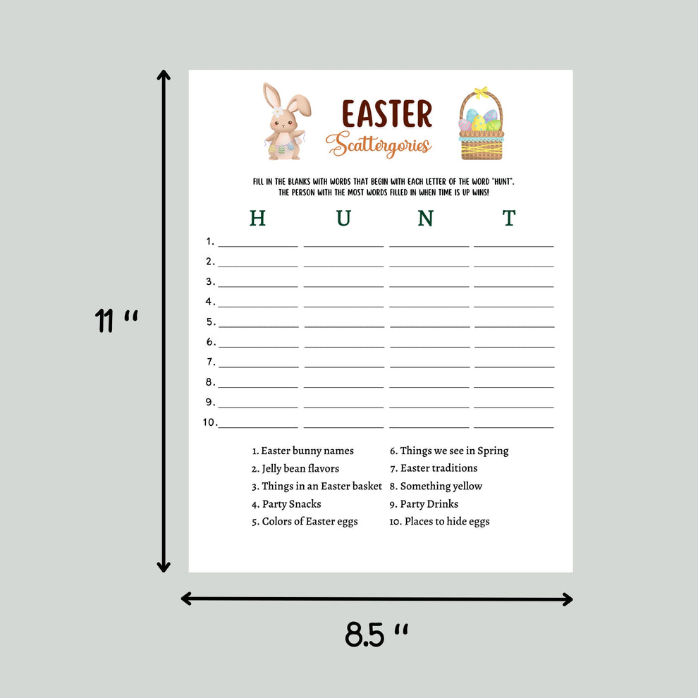 Easter Scattergories Game Printable, Party Activity for Kids & Adults ...