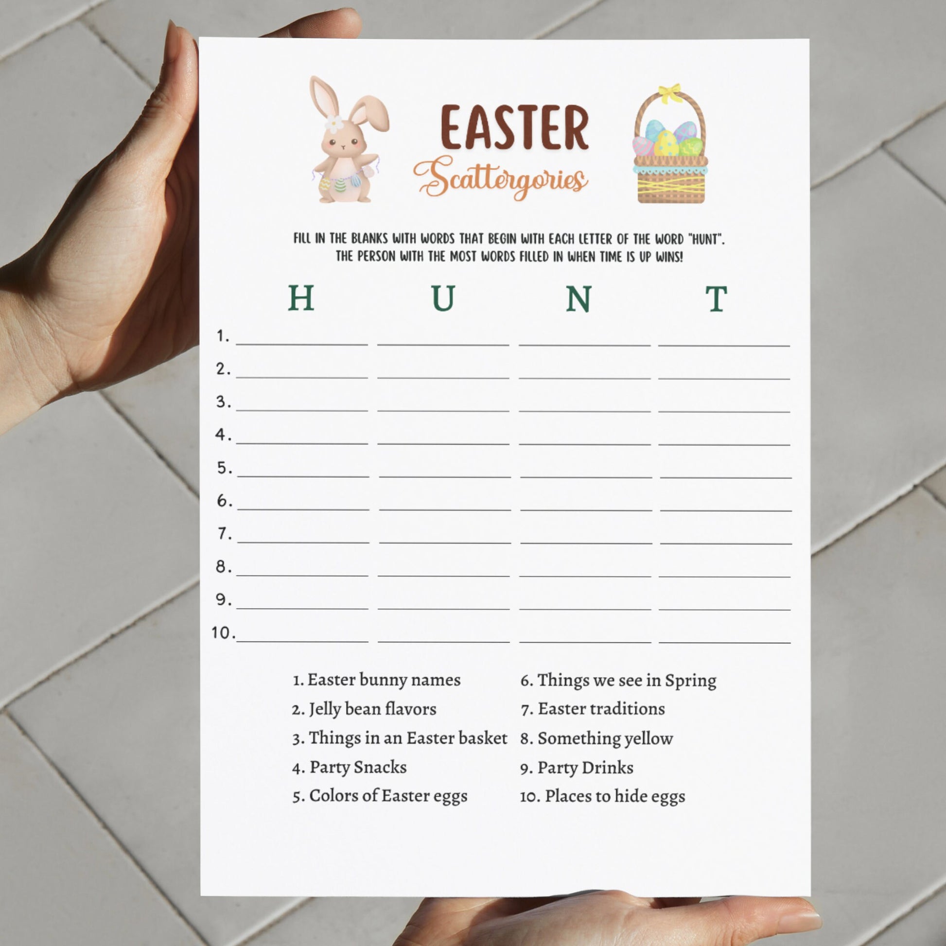Easter Scattergories Game Printable, Easter Party Game, Easter Activity Kids, Easter Sunday Dinner Game Adults, Family Game, Classroom Game