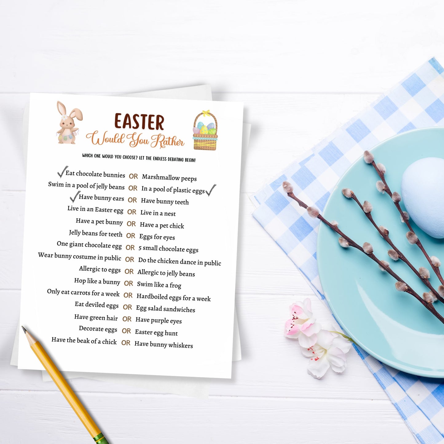 Easter Would You Rather Game Printable, This or That Easter Party Game, Kids Easter Activity, Fun Easter Dinner Game Adults, Easter Sunday