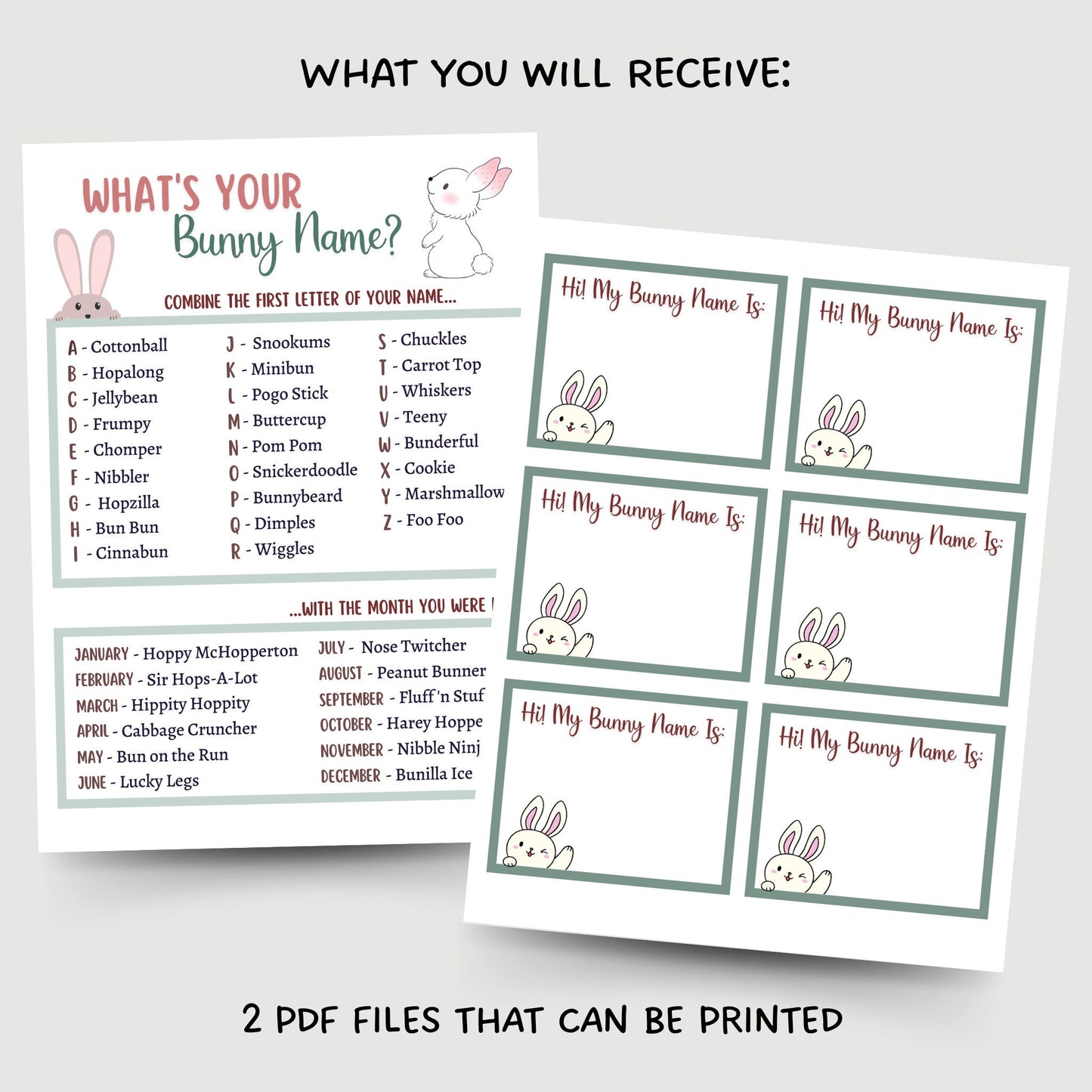 Whats Your Bunny Name Printable, Easter Bunny Name Game, Easter Party Games, Easter Activities Adults and Kids, Spring Games, Classroom Game