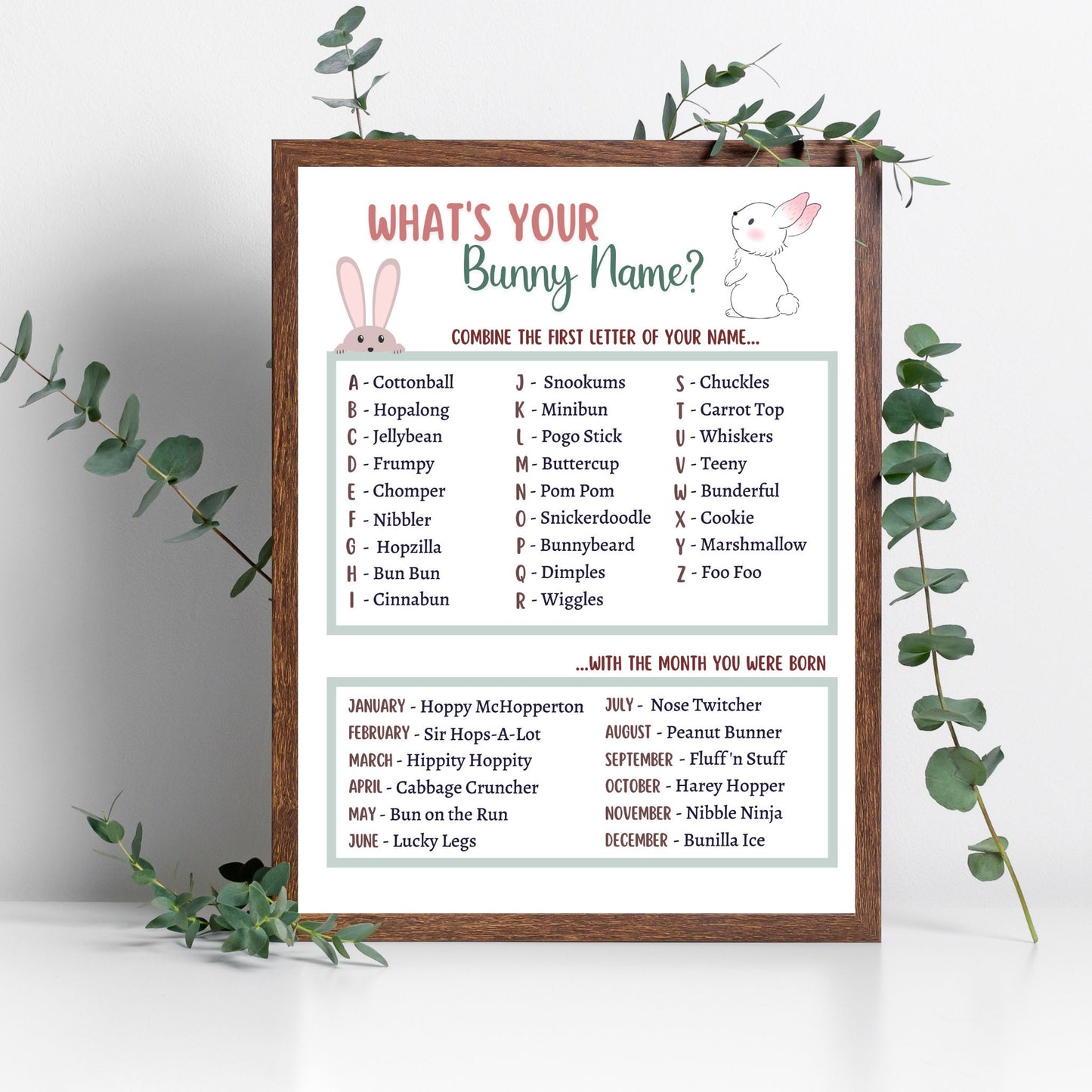 Whats Your Bunny Name Printable, Easter Bunny Name Game, Easter Party Games, Easter Activities Adults and Kids, Spring Games, Classroom Game
