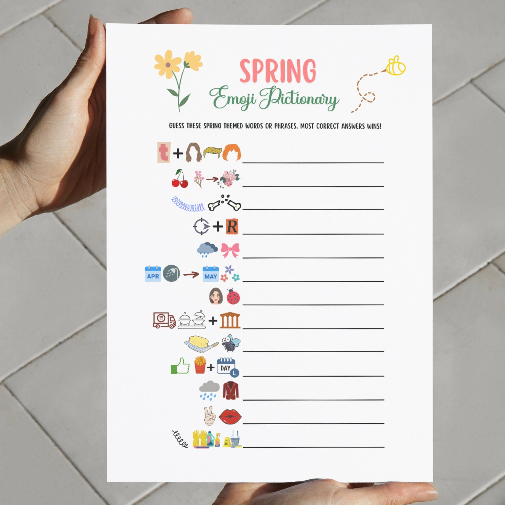 Spring Emoji Pictionary Party Game Printable, Springtime Activity for ...
