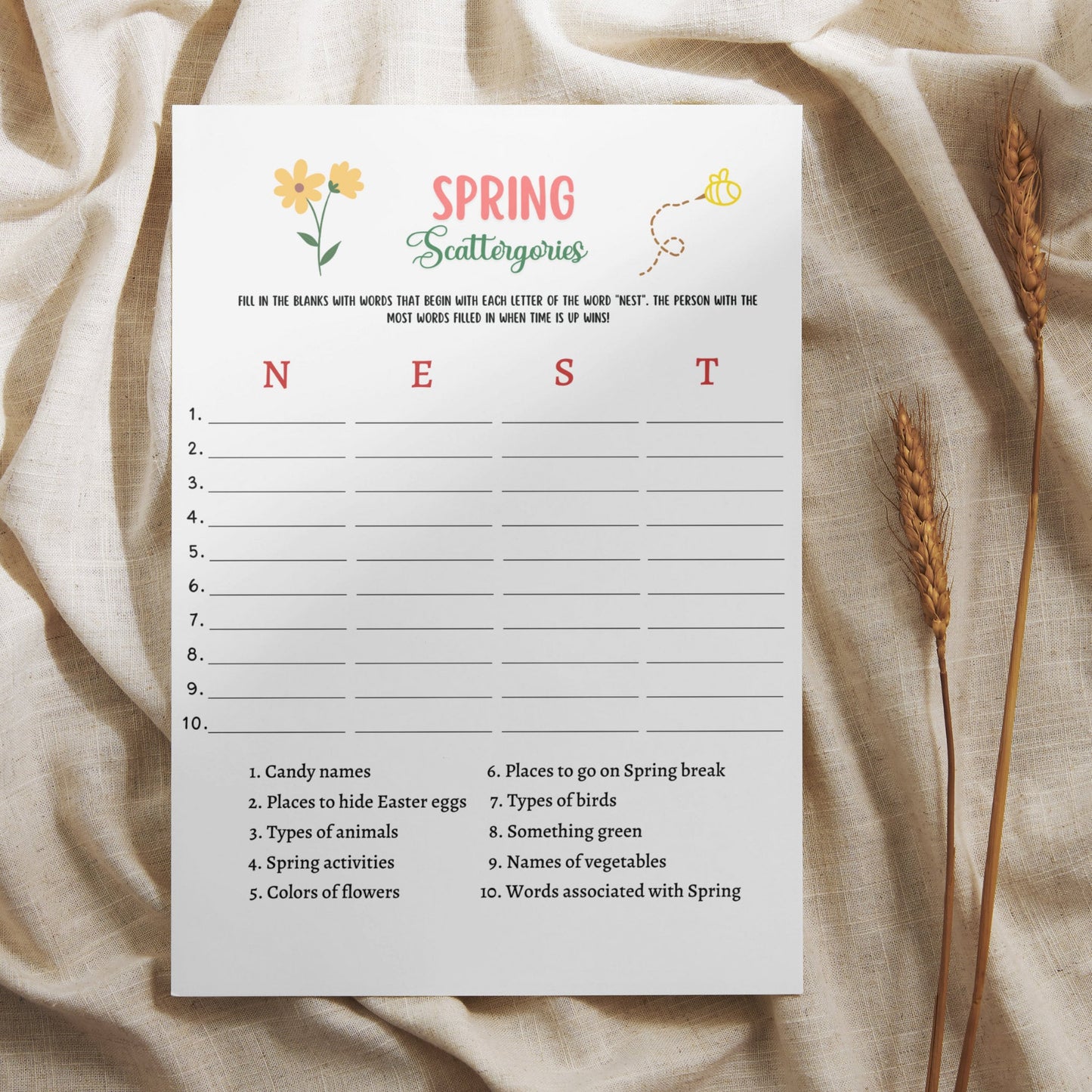 Spring Would You Rather Game Printable, Spring Activity Adults & Kids, Springtime Scattergories Party Game, Family Group Classroom Game